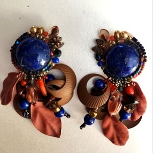 Beautiful Chipita by Joan Eagle, Lapis Lazuli, Coral & Amber Gems Earrings